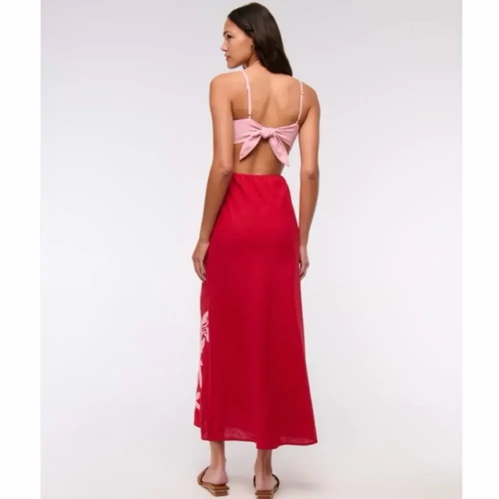 Abercrombie & Fitch Julia Slip Cutout Maxi Dress Red Pink Floral Size Large